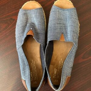 TOMS Blue and Tan Espadrille Flats